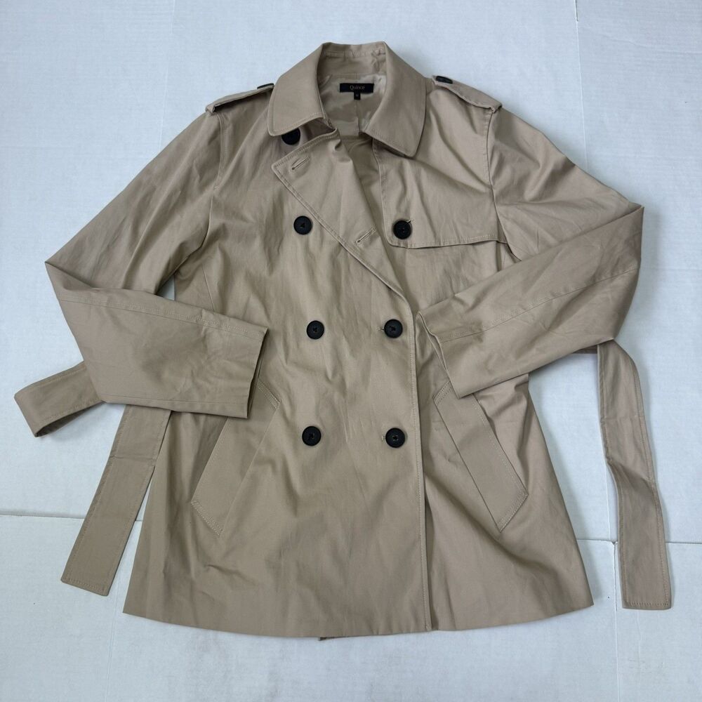 Quince Women Comfort Stretch Short Trench Coat Tan Khaki Outerwear Medium - Picture 4 of 14